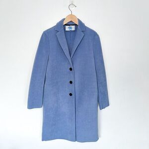 Harris Wharf London Women’s Dusty Blue Fleece Longline 3 Button Closure Coat